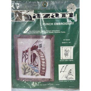 Vtg Kazari‎ Punch Embroidery Kit  Watermill Design 8" X 10"
